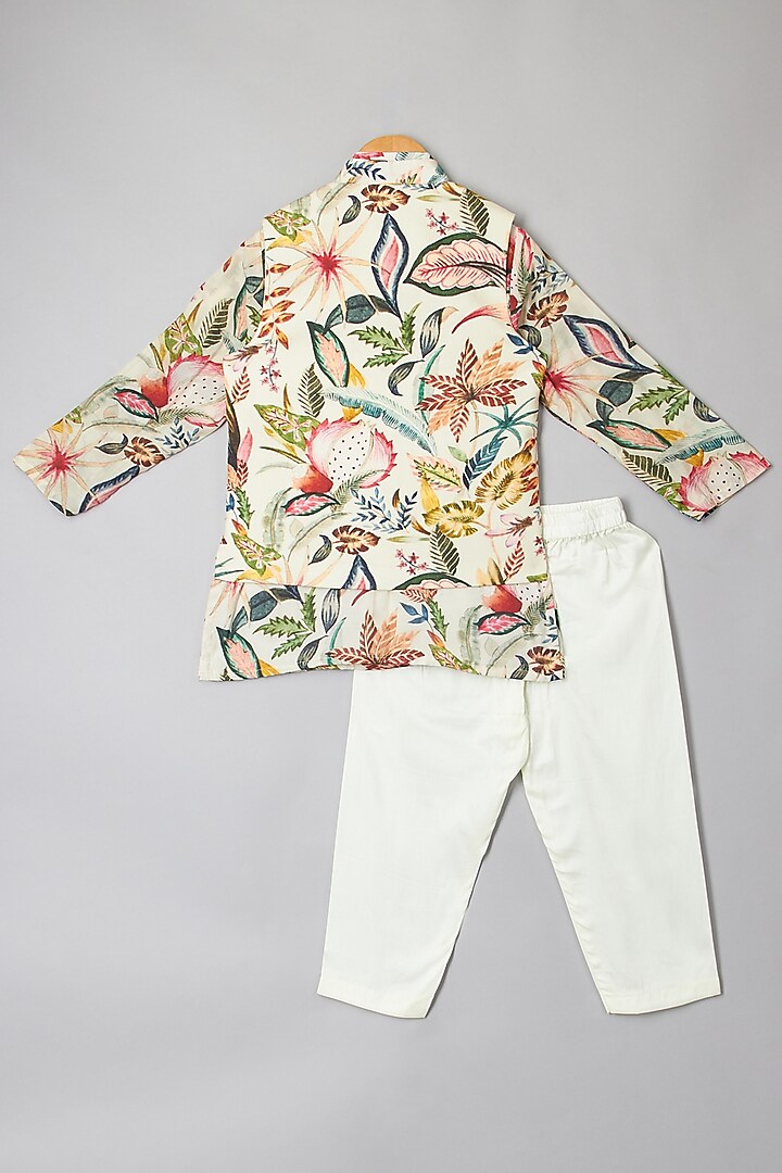 Multi-Colored Silk Floral Printed Nehru Jacket Set For Boys by P & S Co at Pernia's Pop Up Shop