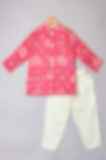 Pink Printed Kurta Set For Boys by P & S Co