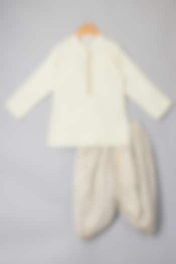 Off-White Embroidered Kurta Set For Boys by P & S Co