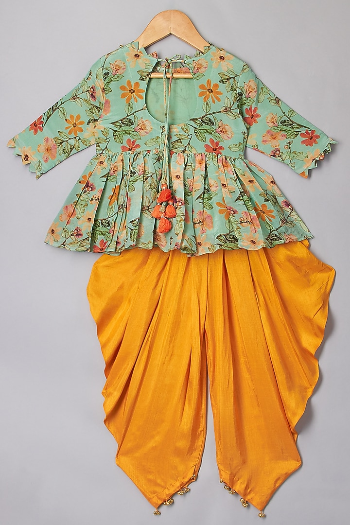 Sea Green Floral Printed Pant Set For Girls by P & S Co at Pernia's Pop Up Shop