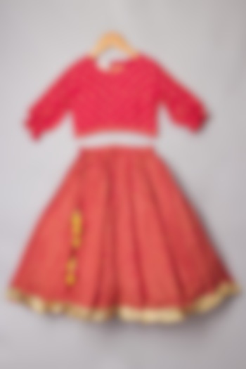 Pink Printed Lehenga Set For Girls by P & S Co