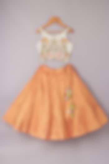 Orange Brocade Lehenga Set For Girls by P & S Co