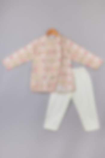 Pink & Gold Brocade Kurta Set For Boys by P & S Co