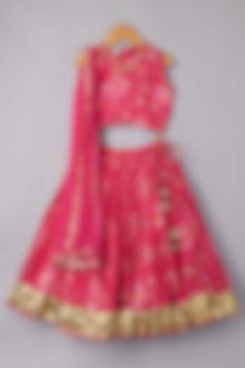 Pink Printed Lehenga Set For Girls by P & S Co