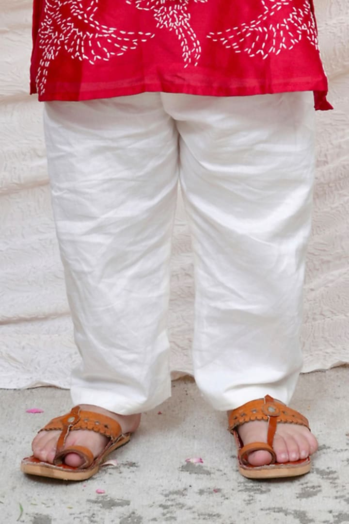 Red Chanderi Embroidered Kurta Set For Boys by P & S Co at Pernia's Pop Up Shop