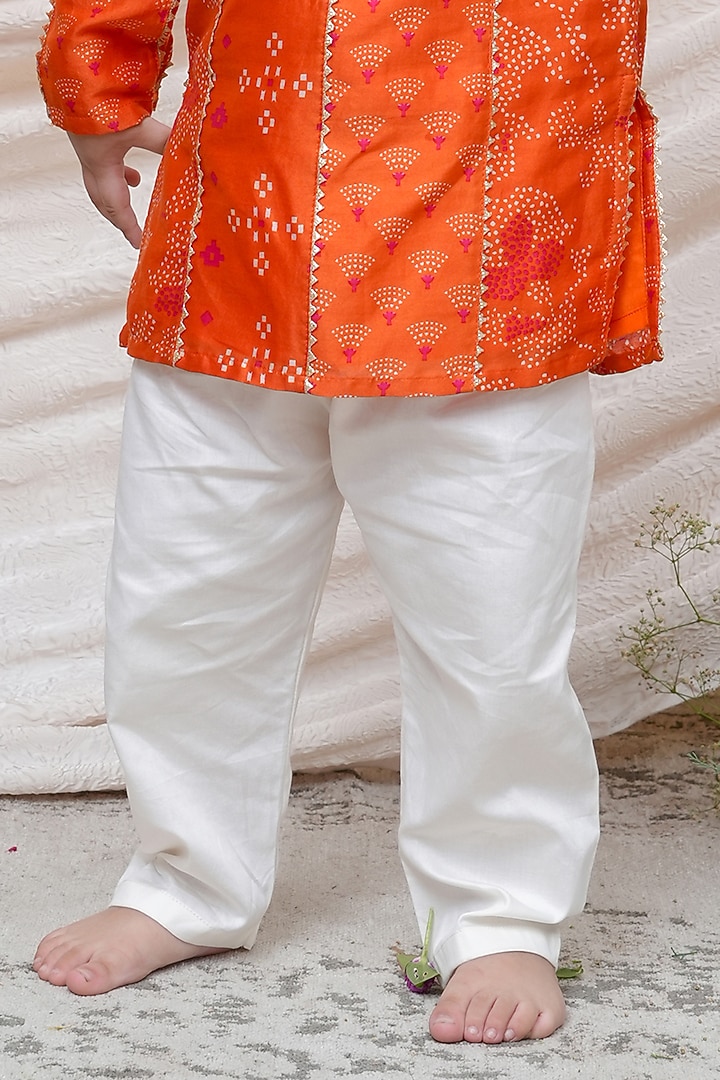 Orange Chanderi Printed Kurta Set For Boys by P & S Co at Pernia's Pop Up Shop