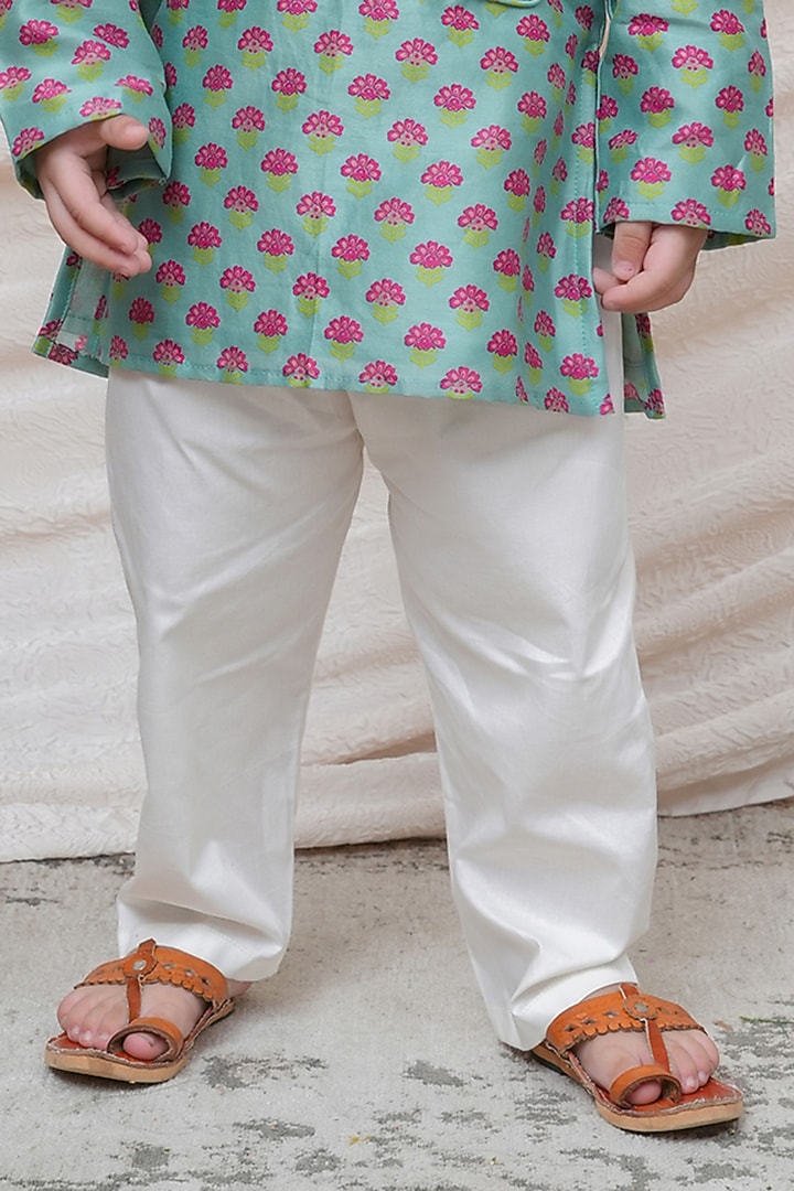 Mint Chanderi Floral Printed Kurta Set For Boys by P & S Co at Pernia's Pop Up Shop
