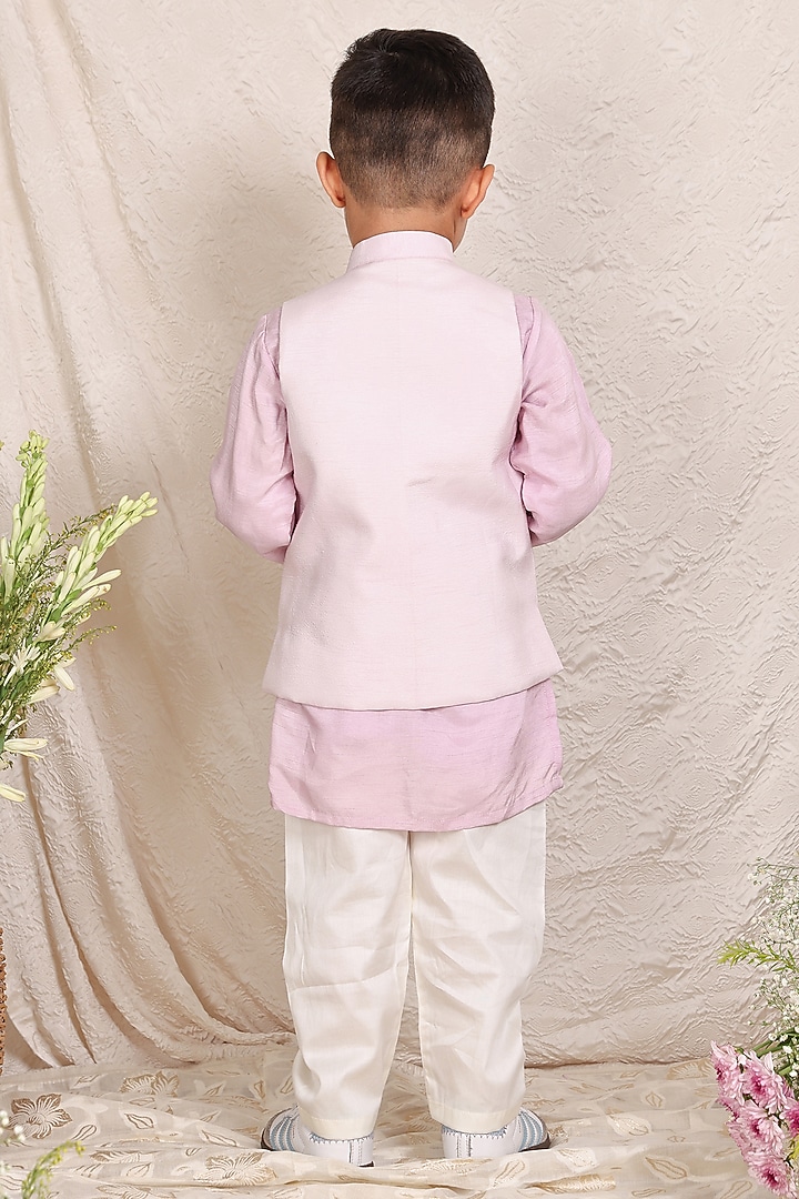 Lavender Silk Cutdana Work Nehru Jacket Set For Boys by P & S Co at Pernia's Pop Up Shop