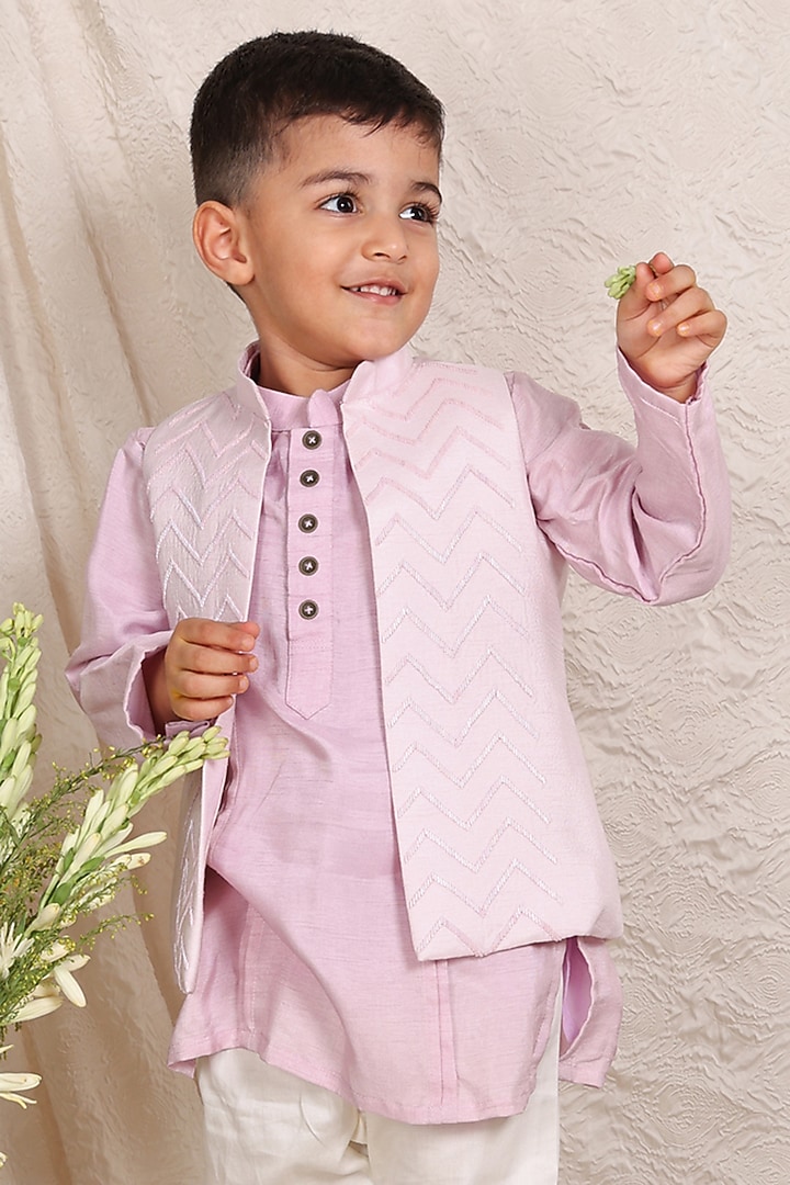 Lavender Silk Cutdana Work Nehru Jacket Set For Boys by P & S Co at Pernia's Pop Up Shop