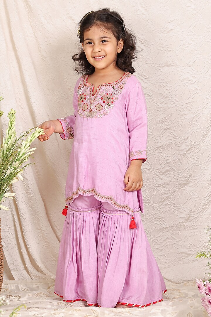 Lavender Silk Sharara Set For Girls by P & S Co at Pernia's Pop Up Shop