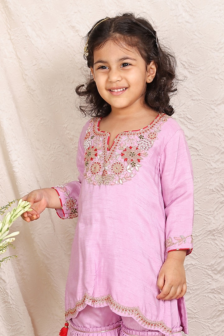 Lavender Silk Sharara Set For Girls by P & S Co at Pernia's Pop Up Shop