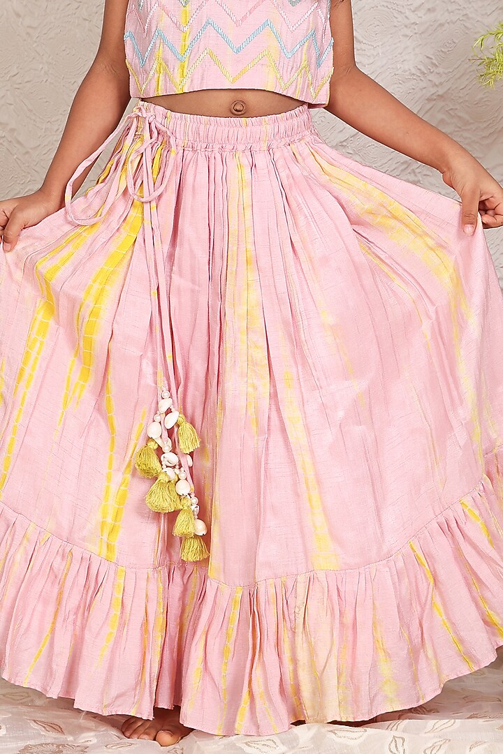 Pink Silk Cutdana Work Lehenga Set For Girls by P & S Co at Pernia's Pop Up Shop