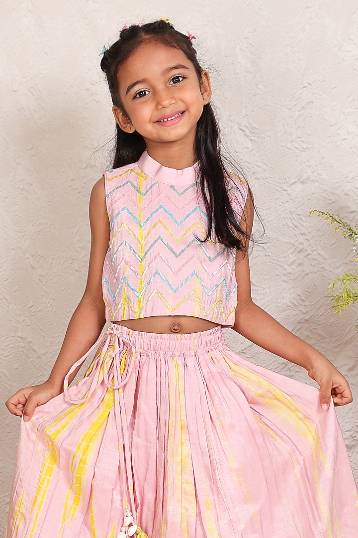 Pink Silk Cutdana Work Lehenga Set For Girls by P & S Co at Pernia's Pop Up Shop