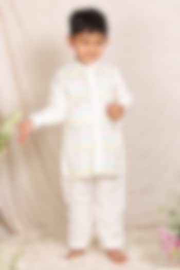 Off-White Silk Cutdana Work Kurta Set For Boys by P & S Co