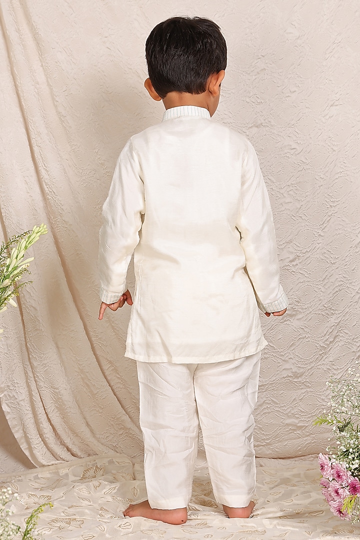 Off-White Silk Cutdana Work Kurta Set For Boys by P & S Co at Pernia's Pop Up Shop