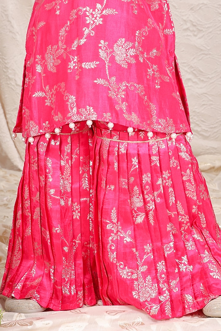 Pink Silk Brocade Sharara Set For Girls by P & S Co at Pernia's Pop Up Shop