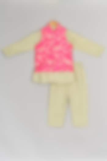 Pink Silk Embroidered Nehru Jacket Set For Boys by P & S Co