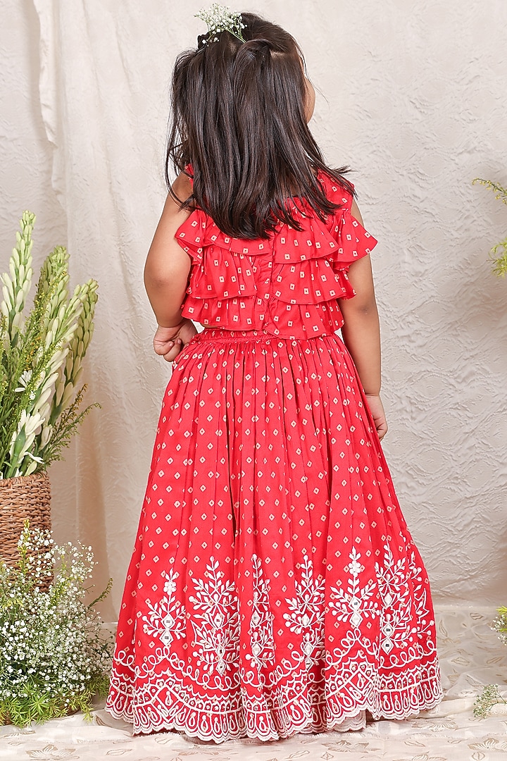Red Chanderi Thread Embroidered Lehenga Set For Girls by P & S Co at Pernia's Pop Up Shop