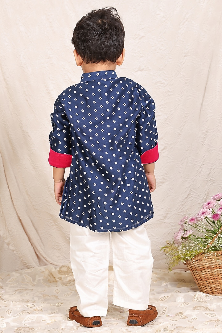 Blue Chanderi Pintuck Kurta Set For Boys by P & S Co at Pernia's Pop Up Shop