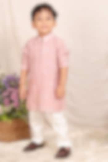 Dusty Pink Chanderi Lucknowi Kurta Set For Boys by P & S Co