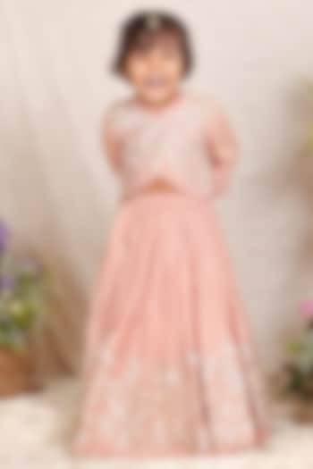 Pink Silk Tissue Gota Embroidered Lehenga Set For Girls by P & S Co at Pernia's Pop Up Shop