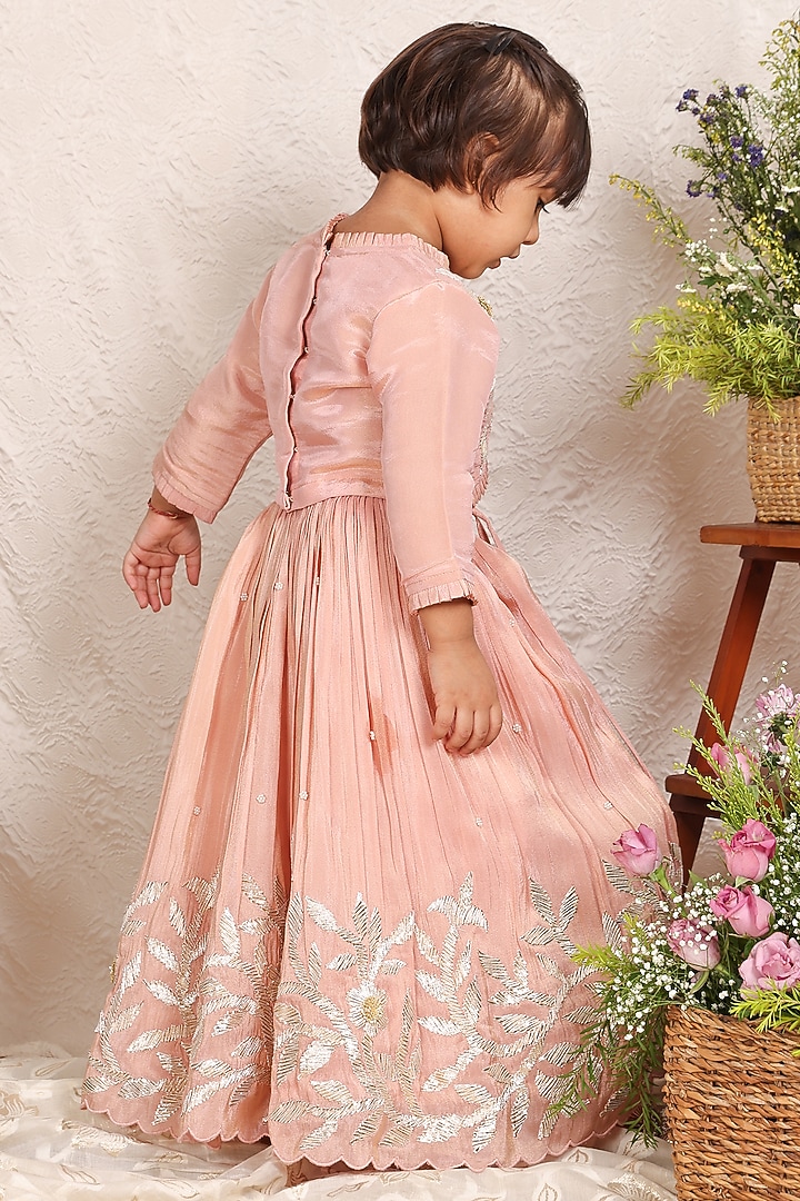 Pink Silk Tissue Gota Embroidered Lehenga Set For Girls by P & S Co at Pernia's Pop Up Shop