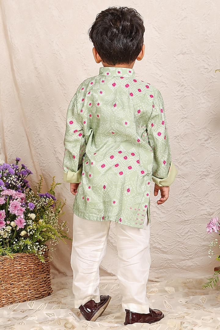 Pista Green Silk Zari Embroidered Bandhej Kurta Set For Boys by P & S Co at Pernia's Pop Up Shop