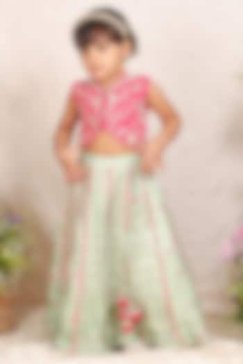 Pista Green Silk Zari Embroidered Lehenga Set For Girls by P & S Co at Pernia's Pop Up Shop