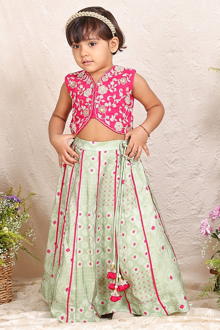 Pista Green Silk Zari Embroidered Lehenga Set For Girls by P & S Co at Pernia's Pop Up Shop
