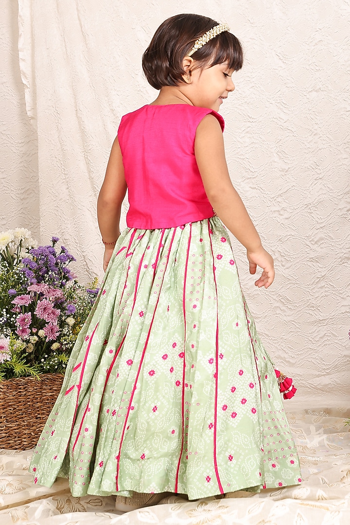 Pista Green Silk Zari Embroidered Lehenga Set For Girls by P & S Co at Pernia's Pop Up Shop
