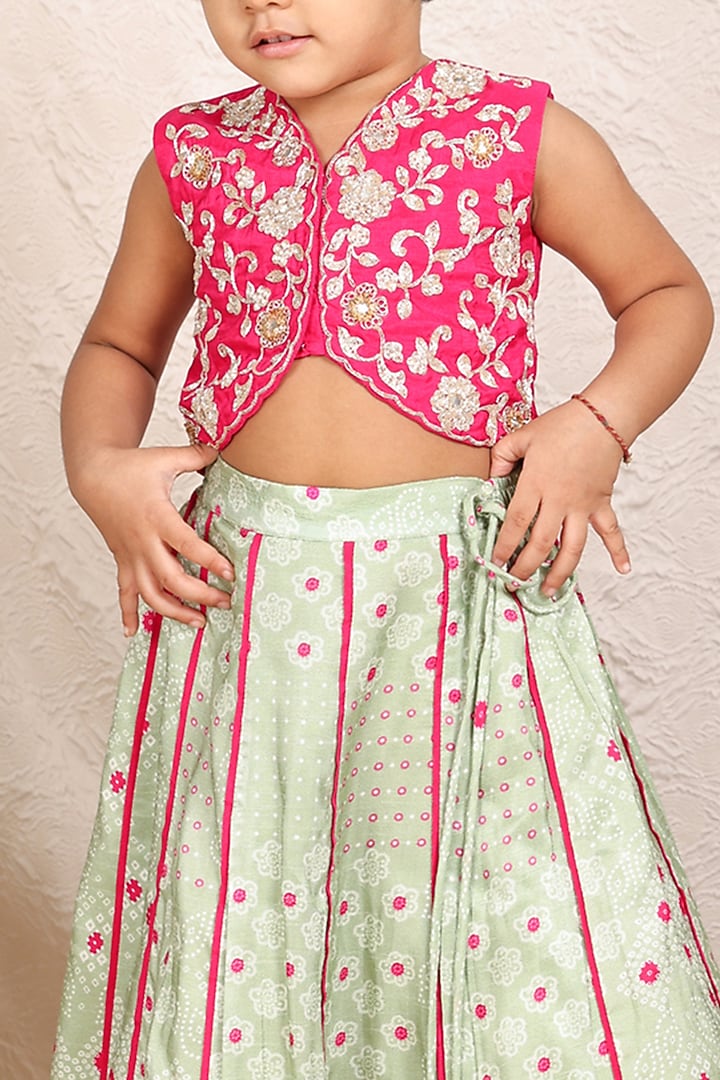 Pista Green Silk Zari Embroidered Lehenga Set For Girls by P & S Co at Pernia's Pop Up Shop