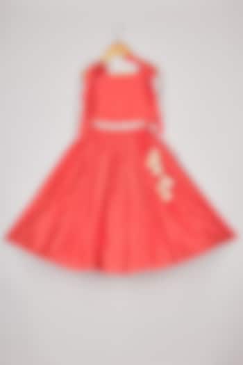Red Chanderi Bandhej Printed Lehenga Set For Girls by P & S Co at Pernia's Pop Up Shop