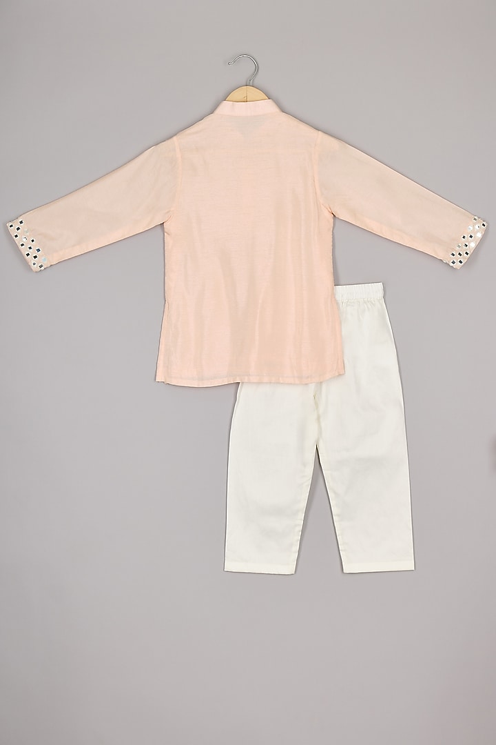 Peach Silk Mirror Embroidered Kurta Set For Boys by P & S Co at Pernia's Pop Up Shop