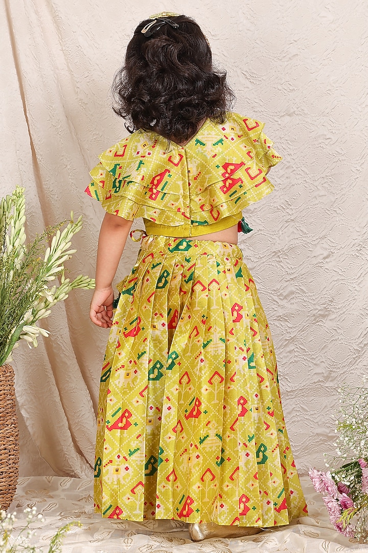 Lime Green Silk Patola Printed Lehenga Set For Girls by P & S Co at Pernia's Pop Up Shop