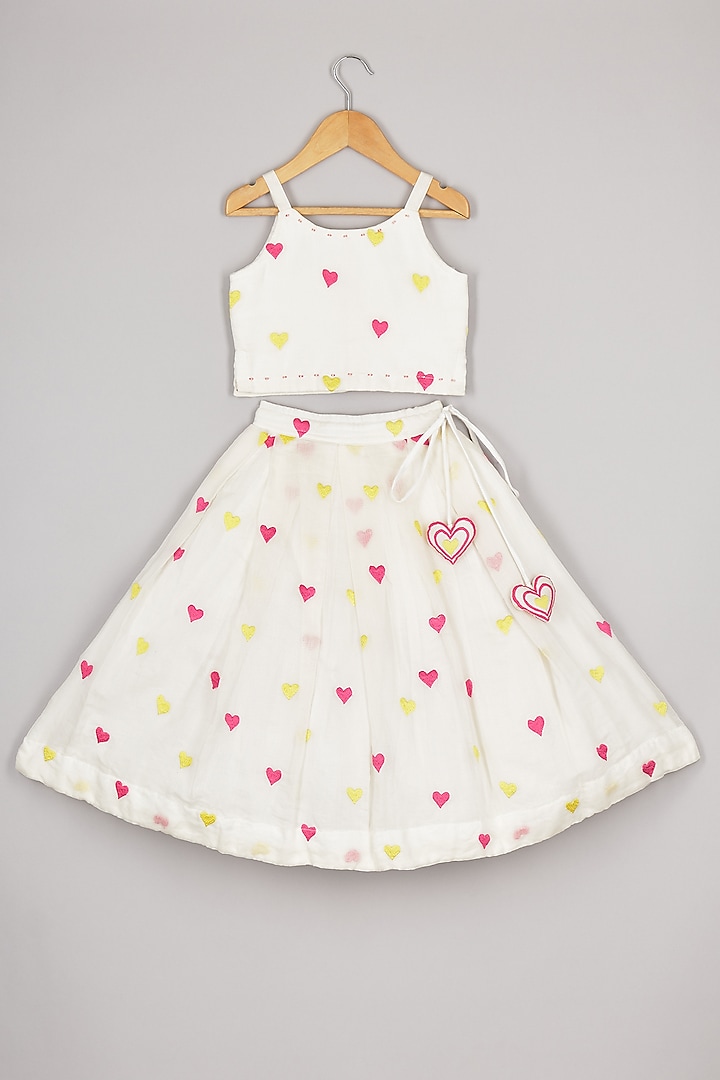 Off-White Chanderi Thread Embroidered Lehenga Set For Girls by P & S Co at Pernia's Pop Up Shop