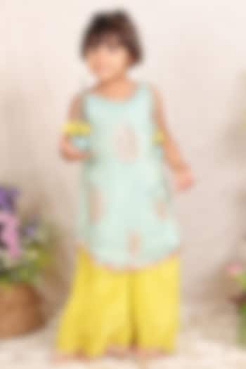 Lime Green Silk Tissue Boota Embroidered Sharara Set For Girls by P & S Co at Pernia's Pop Up Shop