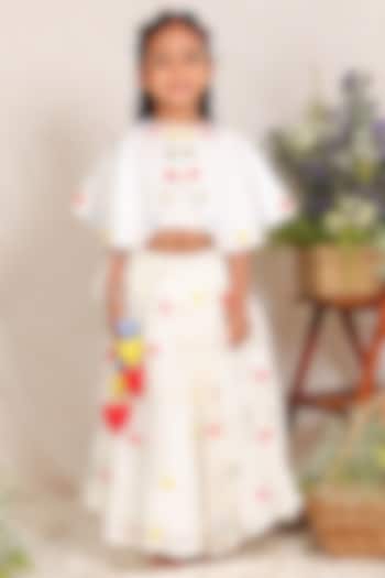 Off-White Organza Embroidered Lehenga Set For Girls by P & S Co at Pernia's Pop Up Shop