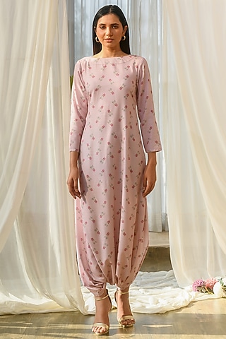 Rosey Pink Linen Indowestern Dhoti Jumpsuit by Pasha