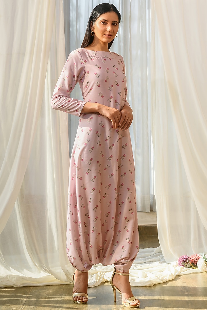 Rosey Pink Linen Indowestern Dhoti Jumpsuit by Pasha at Pernia's Pop Up Shop