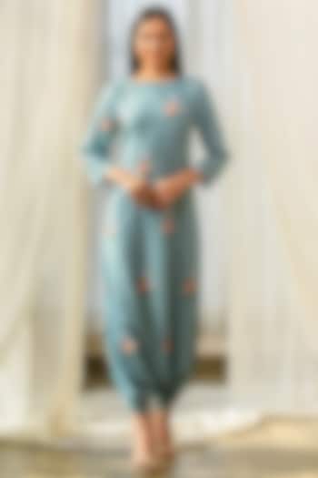 Teal Green Linen Indowestern Dhoti Jumpsuit by Pasha