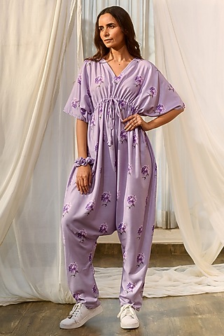 Lilac Linen Kimono Dhoti Jumpsuit by Pasha