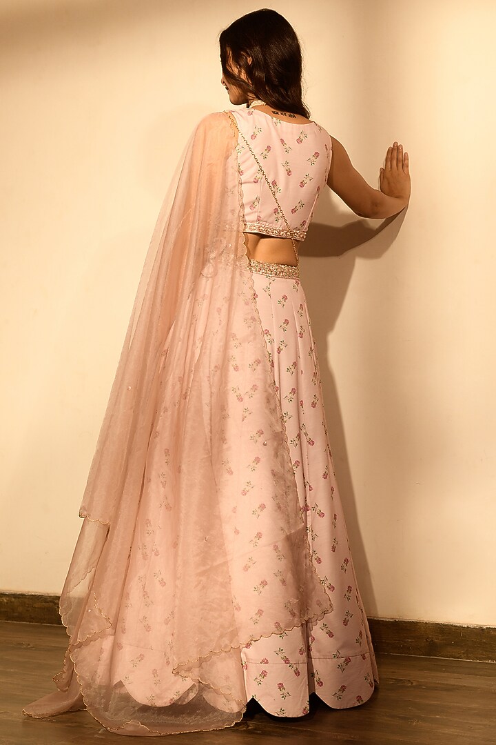 Rosy Pink Linen Kali Lehenga Set by Pasha at Pernia's Pop Up Shop