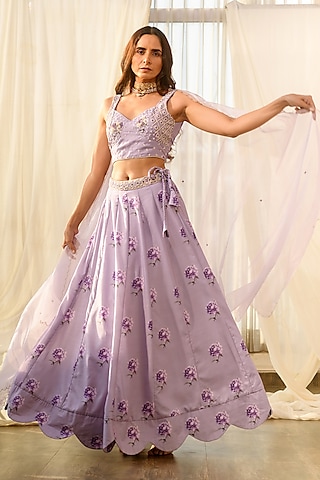 Lilac Linen Kali Lehenga Set by Pasha
