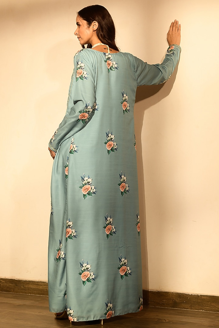 Teal Green Linen Draped Lungi Skirt Set by Pasha at Pernia's Pop Up Shop