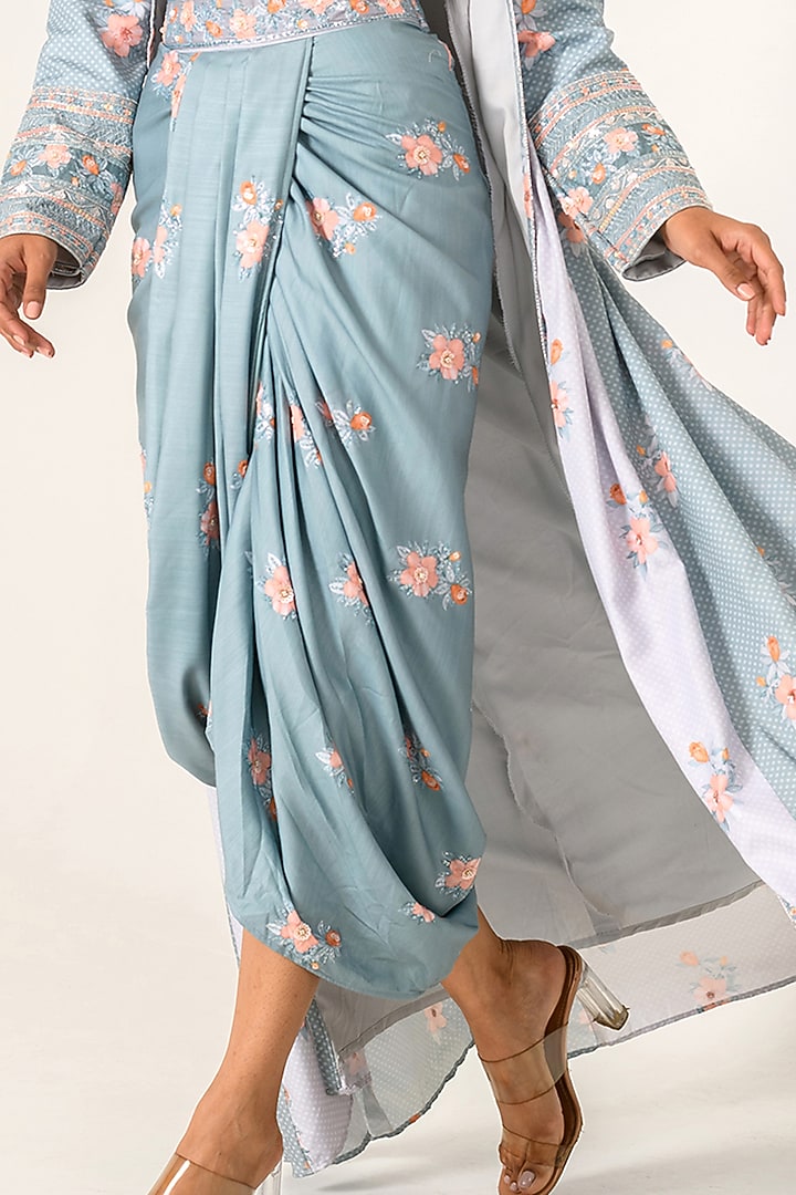 Aqua Blue Cotton Rayon Draped Lungi Skirt Set by Pasha at Pernia's Pop Up Shop