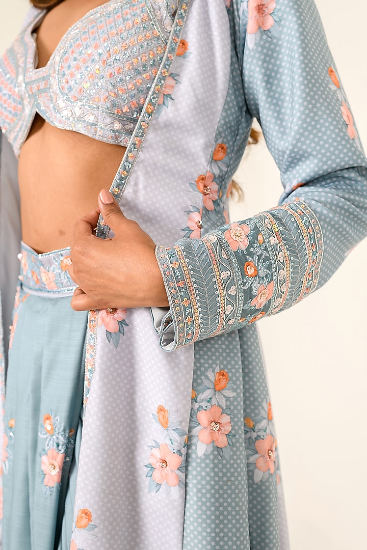 Aqua Blue Cotton Rayon Draped Lungi Skirt Set by Pasha at Pernia's Pop Up Shop