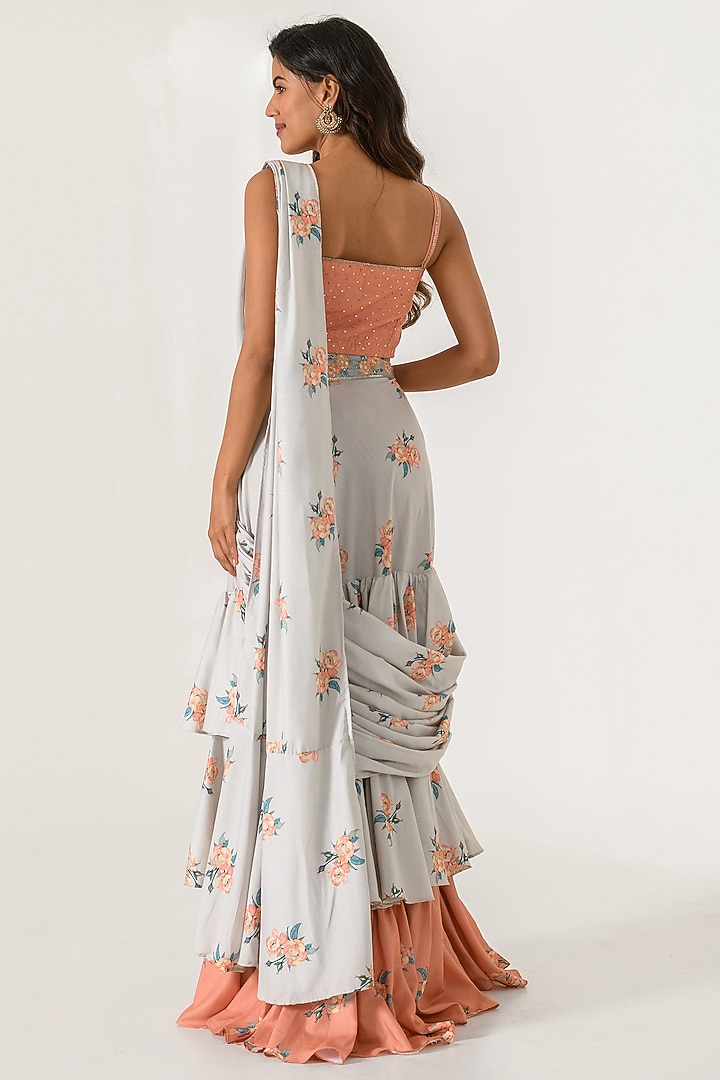 Pista Green Cotton Rayon Ruffled Party Wear Saree Set by Pasha at Pernia's Pop Up Shop