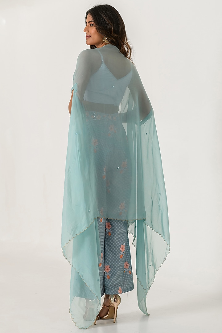 Aqua Green Cotton Rayon Embroidered Cape Set by Pasha at Pernia's Pop Up Shop