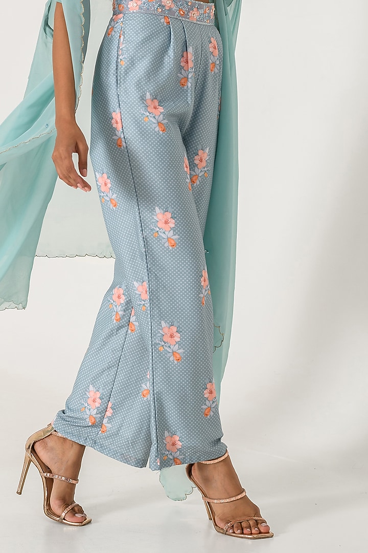 Aqua Green Cotton Rayon Embroidered Cape Set by Pasha at Pernia's Pop Up Shop