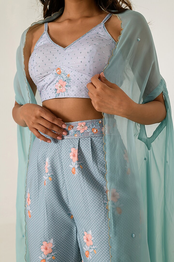 Aqua Green Cotton Rayon Embroidered Cape Set by Pasha at Pernia's Pop Up Shop
